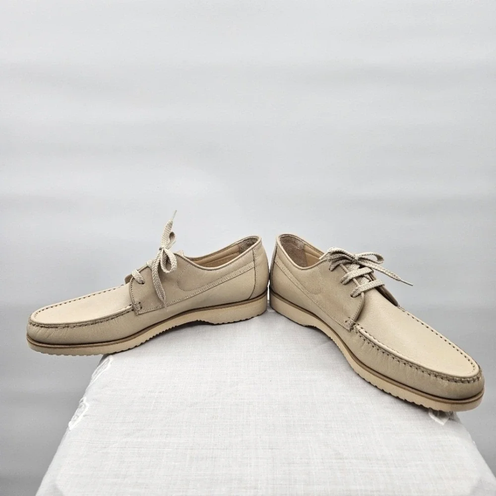 ET Wright Mens Leather Lace Up‎ Oxford Shoes Cream Beige Size 10